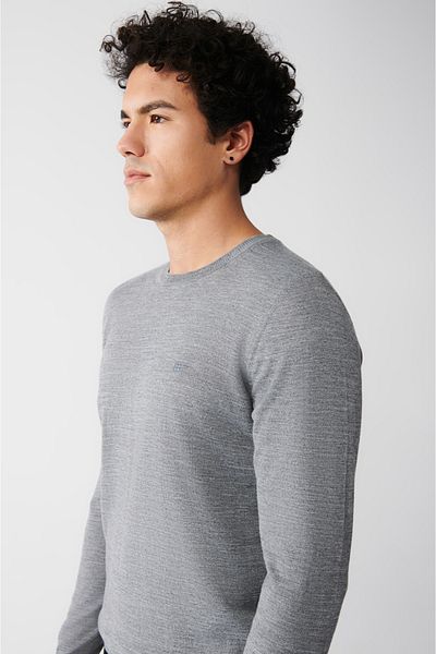 Avva Men's Gray Crew Neck Wool Knitwear Sweater B 005013