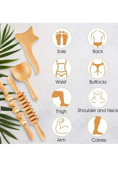 Arabest 4-Piece Massage Tool, Natural Wood, Full Body Relaxation, Suitable fo...