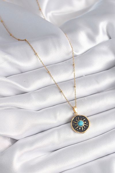 Skygo 316L Steel Gold Color Blue Beads Sun Processing Locket Model Women's Necklace - Tj-Bko9524