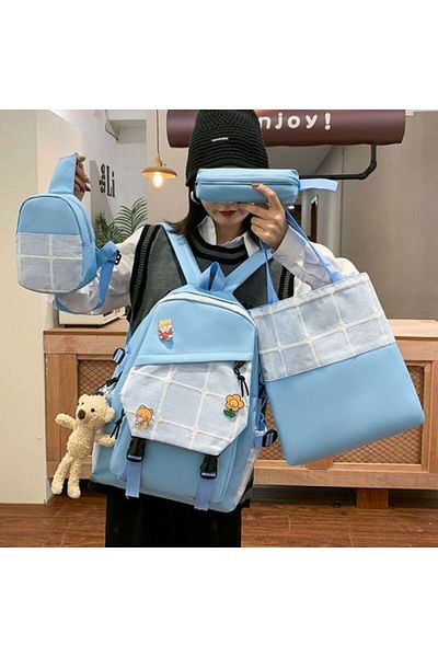 Muchmy 4 Pcs Bags Set Stylish Durable Canvas Outdoor Laptop School Backpack Large Capacity Travel Bag Set