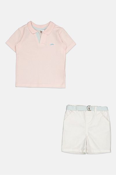 Little Gent Toddlers Boy 2 Piece Embroidered Logo Polo Shirt And Belted Shorts Set, Multicolor