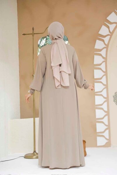 Neva Style Beige Hijab Ferace - Zippered, Model 45287Beige