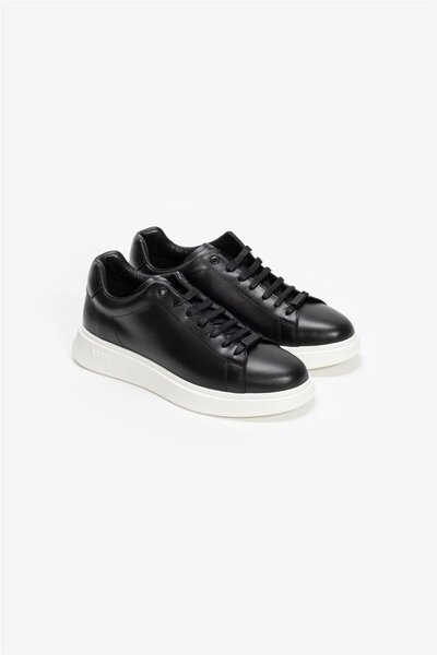BOSS Erkek Marka Logolu Bağcıklı Kaydırmaz Tabanlı Günlük Siyah Sneaker 50497887-001
