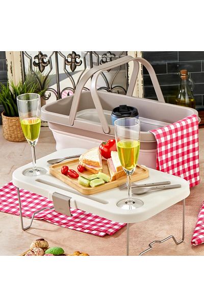 bigmate Portable Folding Picnic Set 25Lt Silicone Basket Picnic Basket with Table