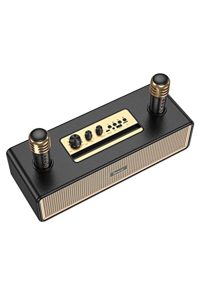 REDz Accessories Ηχείο Bluetooth + 2 ασύρματα μικρόφωνα, Hoco BS63, Ideal Karaoke, Μαύρο/Χρυσό