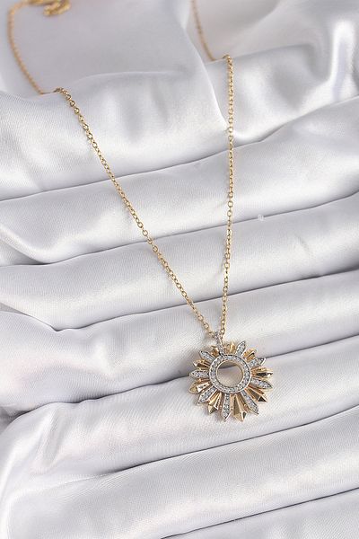 Skygo 316L Steel Gold Color Chain Zircon Stone Mix Color Sun Model Women's Necklace - Tj-Bko9477