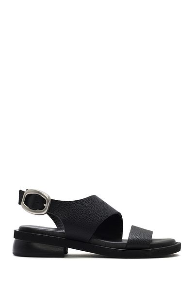 Derimod Women's Black Buckle Leather Sandals 25SFD2014FT