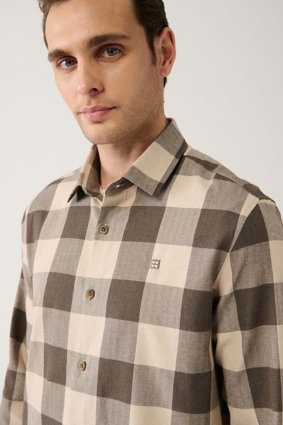 Avva Ανδρικό πουκάμισο καφέ ξυλοκόπο Easy-Iron Flannel A32y2105