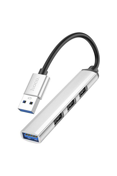 REDz Accessories Hoco HB26 Hub Cable, USB to 4 x USB, Supports 1Tb Transfer, Silver