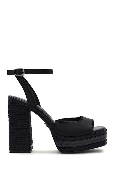 Derimod Women's Black Ankle Buckle Platform High Thick Heeled Sandals 25Sfd443118