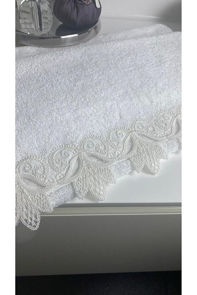 MEYN COLLECTİON 2-Piece Crown Leaf Laced Dowry Holder, Gift Hand Towel