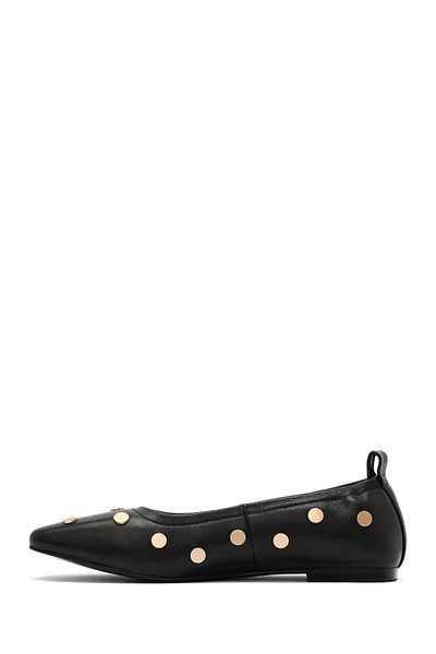Derimod Women's Black Stone Leather Ballerinas 25Sfd494018