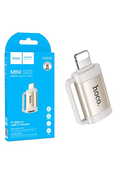 REDz Accessories Hoco UA31B Adapter, Type-C to Lightning, for iPhone, OTG Data Transfer 480MBps, Gold