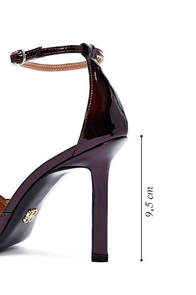 Derimod Women's Burgundy Ankle Buckle Thin Heeled Patent Leather Shoes 25Sfd162016
