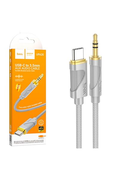 REDz Accessories Hoco UPA30 Audio Cable, USB-C to 3.5mm Jack, Length 1m, Silicone, Gray