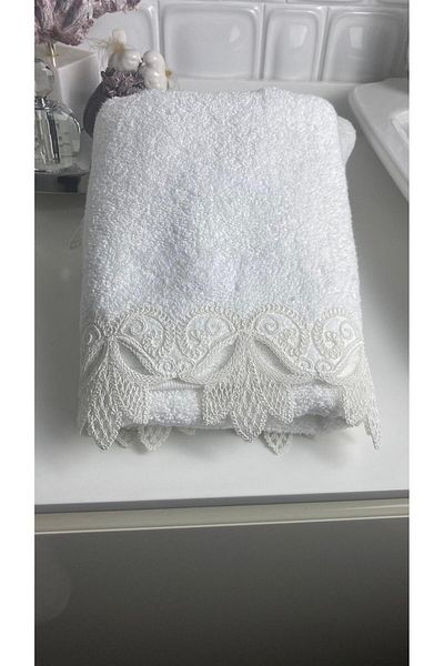 MEYN COLLECTİON 2-Piece Crown Leaf Laced Dowry Holder, Gift Hand Towel