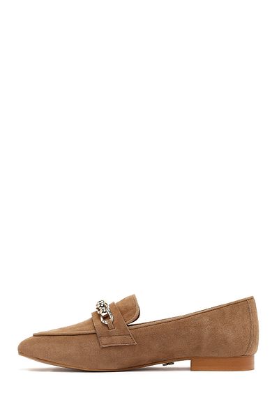 Derimod Women's Tan Buckle Suede Leather Loafer 25Sfd160410