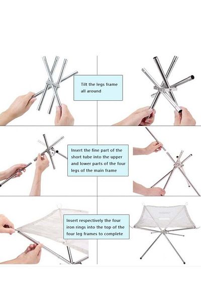 fulina Portable outdoor grill, foldable, heat-resistant stainless steel, reusable, suitable for camping