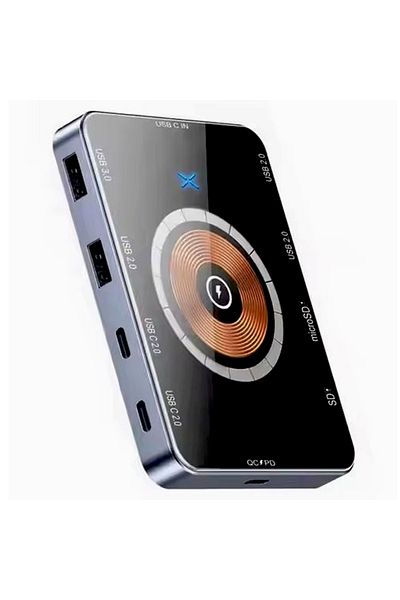 REDz Accessories 10-Port Hub Adapter, Wireless charging 15W, G-K07, USB + Type-C, Card, Gray