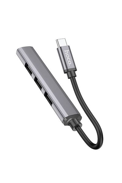 REDz Accessories Hoco HB26 Hub Cable, Type-C to USB, 4 Ports, Supports 1Tb Transfer, OTG, Gray