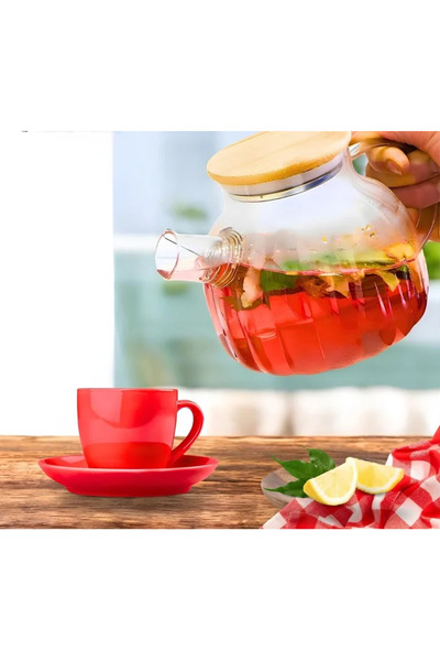 Mer-camp إبريق شاي بغطاء من الخيزران مع مصفاة 1000 مل