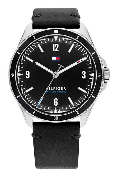Tommy Hilfiger Men’s Analogue Quartz Watch with Stainless Steel Case and Leather Bracelet