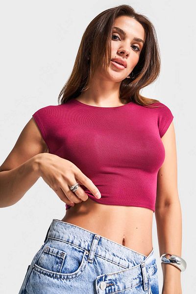 its basic Women's Burgundy Color S5-35 Super Stretch Fabric 100% Cotton Crop Fit Body
