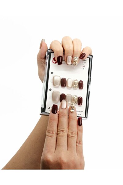 Takma Takma S Beden 10'lu Kırmızı Kısa Balerin TT1064 Tekrar Kullanılabilir Protez Takma Tırnak