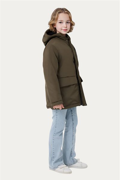 Outriverkids Girl's Khaki Fur Lined Water and Windproof Hooded 3-Pocket Winter Coat & Coat & Parka