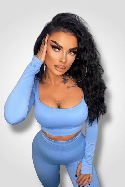 BOMBFIT Complete set, with neckline, sports, shaper, fitness, women, blue