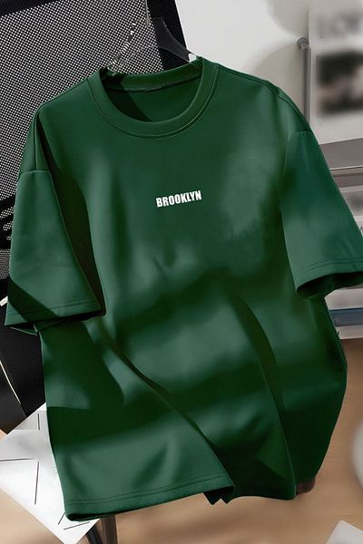 Trendseninle Unisex Bărbați/Femei Nefti BROOKLYN Tricou cu imprimeu personalizat colorat din bumbac supradimensionat cu decolteu triplu