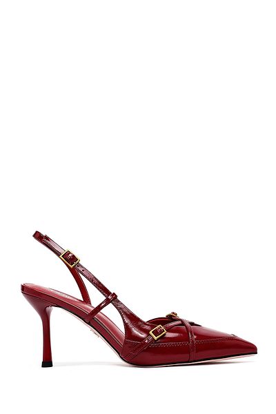 Derimod Women's Red Ankle Buckle Open Back Thin Heeled Leather Shoes 25Sfd494418