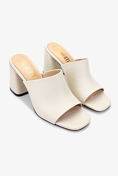 Valmenti Women's Genuine Leather Beige Heeled Slippers