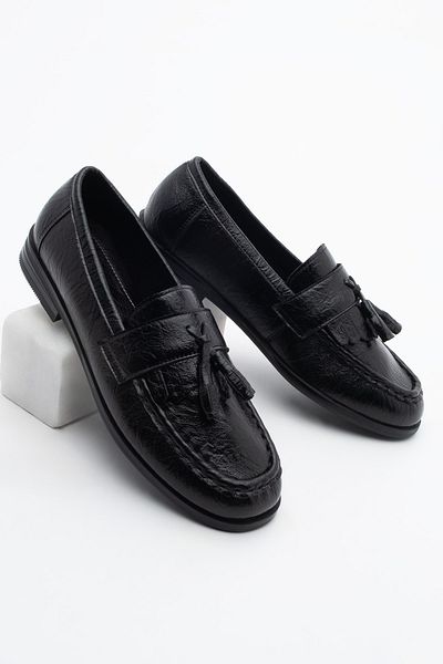 Marjin Γυναικεία Loafer Tassel Casual Παπούτσια Loriza Μαύρα