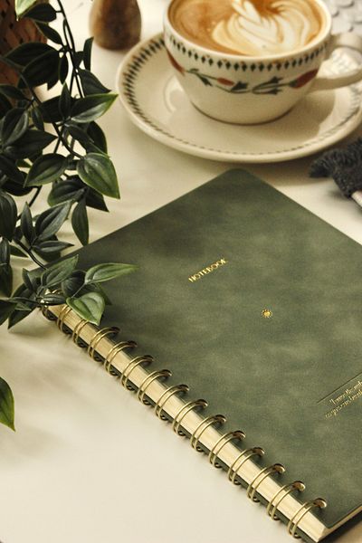 Nova Crafts Khaki Green Vegan Leather Flexible Soft Cover Spiral Suede Notebook Notepad