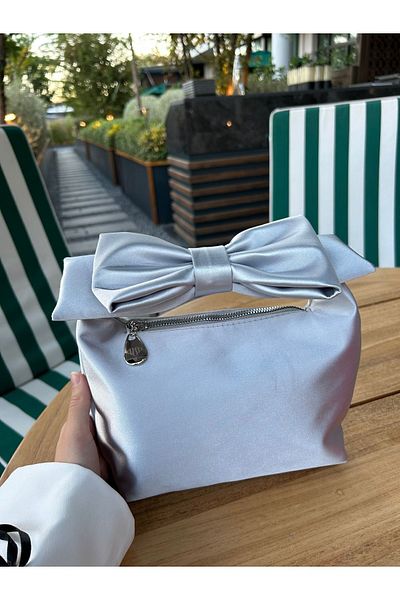 Merve Bayraktar Coquette Gray Ribbon Bag