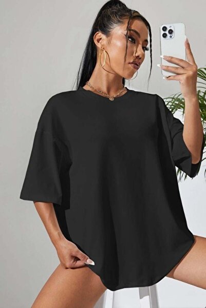 Afri Dámské černé oversize tričko s výstřihem na kolo