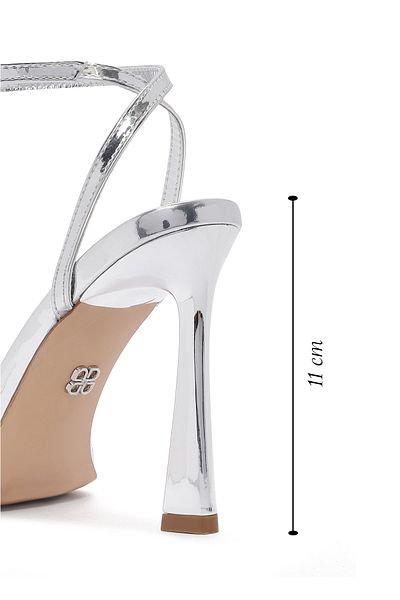Derimod Women's Silver Ankle Strap High Thin Heeled Metallic Sandals 25Sfe493732
