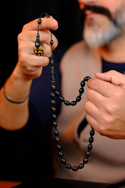 dergah tesbih Master Mucahit Şener Authentic Carved Series Beyzi Cut Ebony Wood Rosary