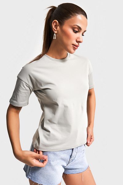 its basic Women's Gray Color S5-12 Crew Neck 100% Cotton Basic T-Shirt
