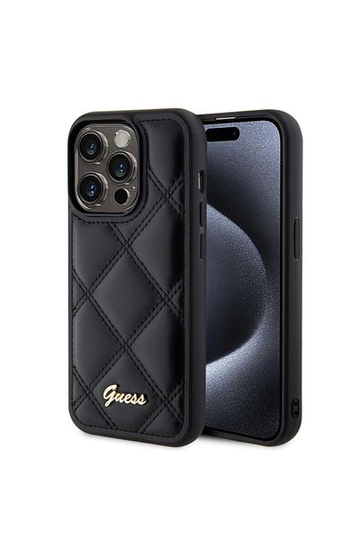 Guess Case For Iphone 15 Pro Quilted Metal Logo, - Black