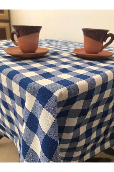 Junenext Worry-Free Gingham Fabric Tablecloth Stain Resistant with Size Options