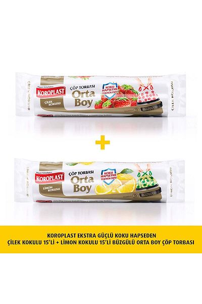 Koroplast Medium Garbage Bag - 15 Pieces X1 Smell Capacities.Strawberry Drawstring, Lemon Garbage Bag