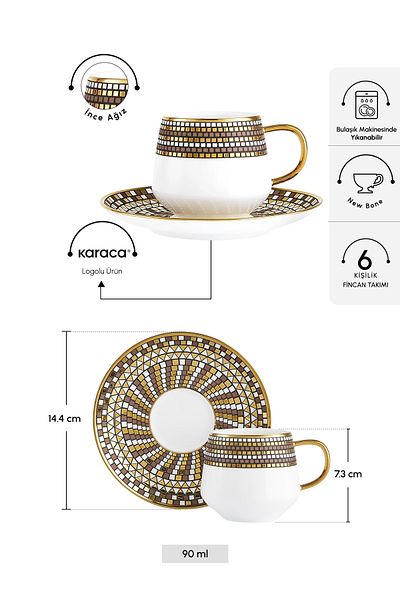 Karaca Belgin 6-Person Coffee Cup Set 90 ml