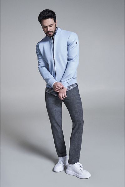 Avva Ανδρικό Blue Bomber γιακά με φερμουάρ Suede Look Thin Coat A32y6040