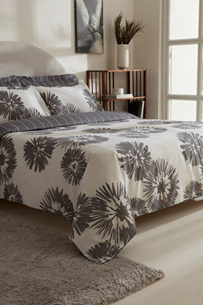 Karaca Home Corel Sea Grey Double 100% Cotton Duvet Cover Set