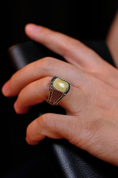 dergah tesbih Özel Yapım Damla Kehribar Tasarımlı Gümüş Yüzük