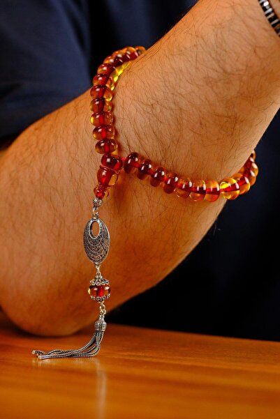 dergah tesbih Bilek Boy Yeni Basık Osmanlı Model Sıkma Kehribar Gümüş Tasarım Tesbih