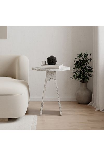Mourah Home Modern Chen Side Table White Marble Round Shape Living Room