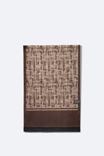Avva Men's Brown Tasseled Patterned Shawl A32Y9416